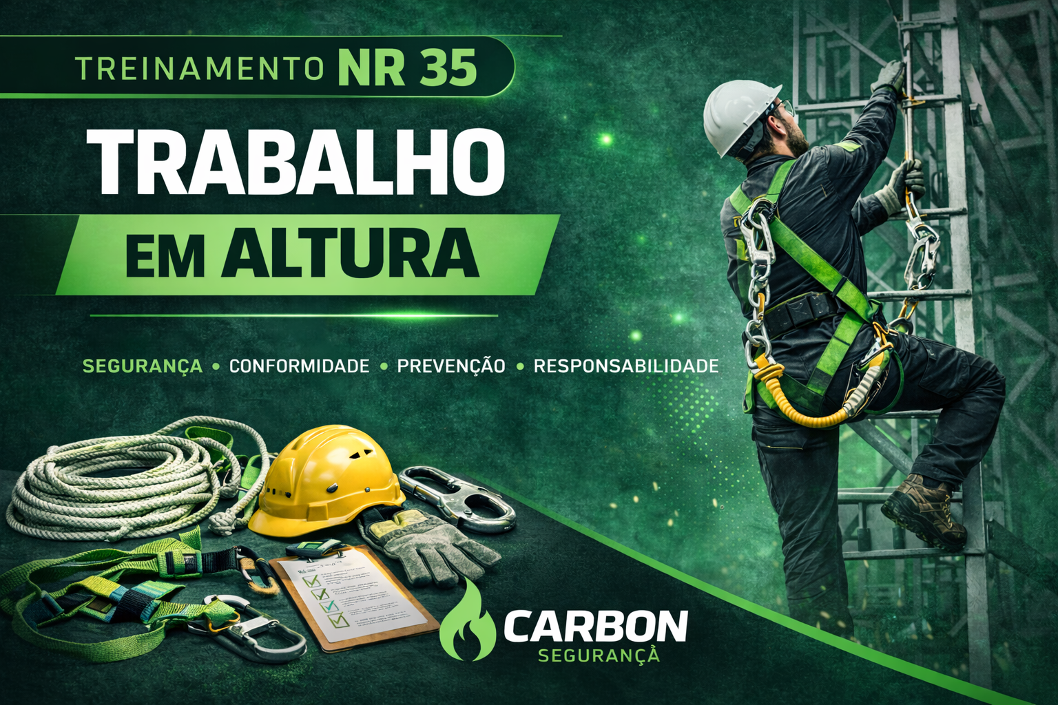 🔹NR 35 - Trabalho em Altura - Capacitação destinada aos profissionais que realizam atividades acima de 2 metros de altura, onde exista risco de queda, conforme os requisitos estabelecidos pela NR 35 – Trabalho em Altura.